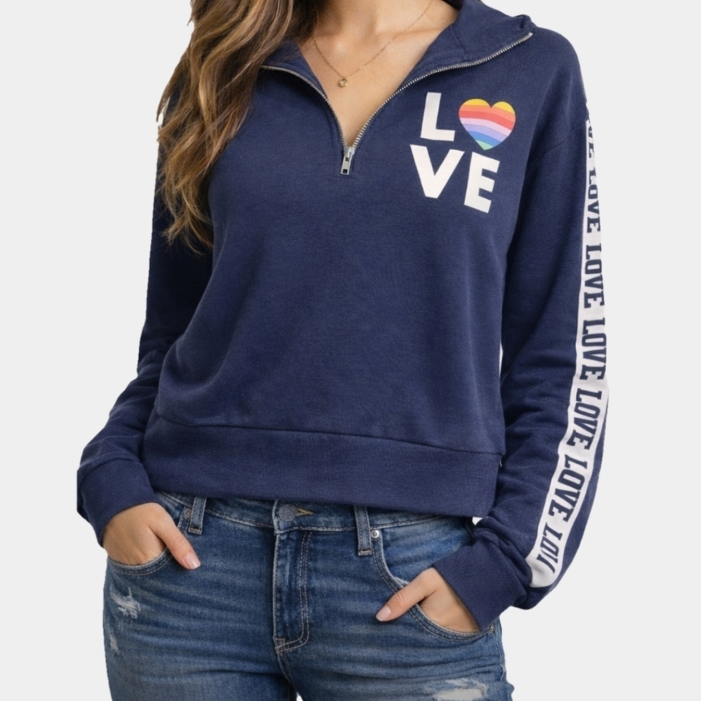 No Boundaries Long Sleeve Cropped Graphic Pullover 3/4 Zip Sweatshirt Size M